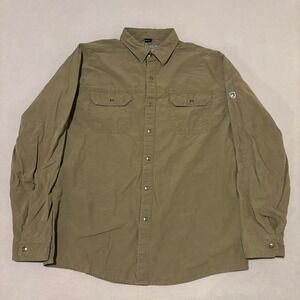 Kuhl Mens Large Green Long Sleeve Snap Button Outdoor Hiking Utility Shirt